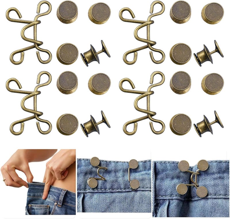Urmspst 4 Set Pant Waist Tightener, Adjustable Waist Buckle Set, Extra Button for Jeans to Make Tighter, Button Adjuster for Pants, Jeans, Skirts, Sleeves, (Bronze) - Image 1